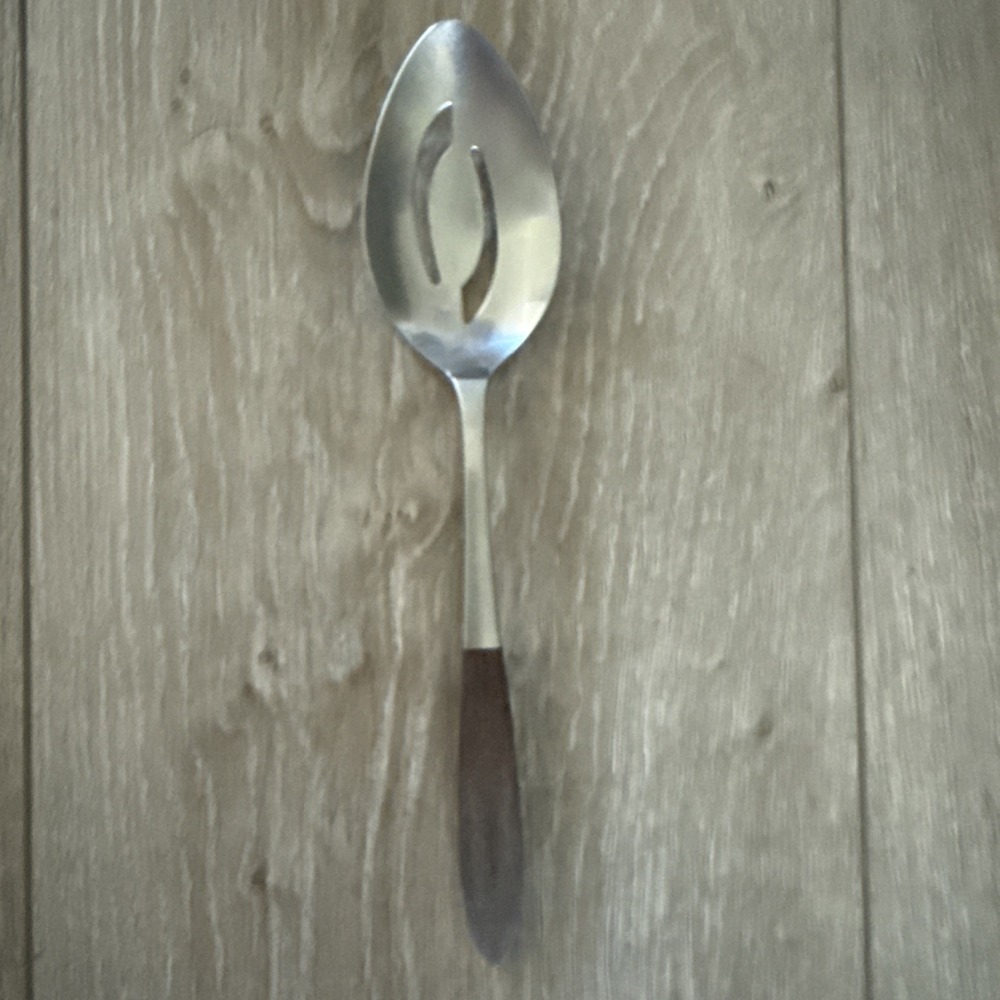 Epic Forged Stainless Pierced Slotted Spoon Wood Handle Japan Flatware - 8 1/4"
